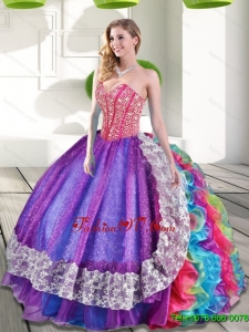 Beautiful Sweetheart Beading and Ruffles 2015 Quinceanera Dresses in Multi Color