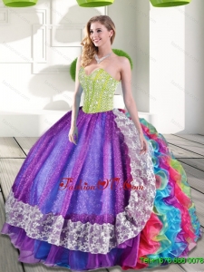 Designer Multi Color Sweetheart Beading and Ruffles 2015 Quinceanera Dresses