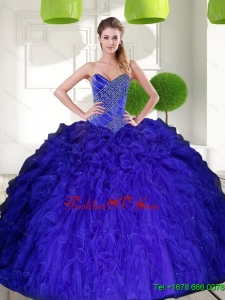 Lovely Blue Sweetheart Beading Ball Gown Quinceanera Dress with Ruffles