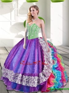 Sweetheart Beading and Ruffles 2015 Classic Quinceanera Dresses in Multi Color