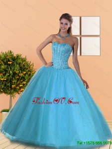 The Most Popular Beading Sweetheart Blue Quinceanera Dresses for 2015
