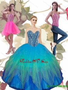 2015 Beading Sweetheart Tulle Sweet Sixteen Dresses in Turquoise