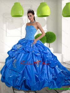 2015 Beading and Appliques Sweet Sixteen Dresses with Brush Train