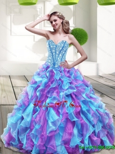 2015 Beautiful Sweetheart Multi Color Sweet Sixteen Dresses with Beading and Ruffles