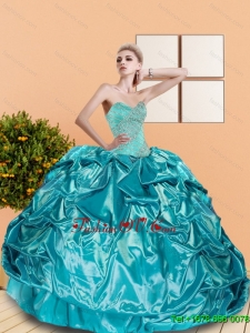 2015 Classical Sweetheart Teal Sweet Sixteen Dresses with Beading and Pick Ups