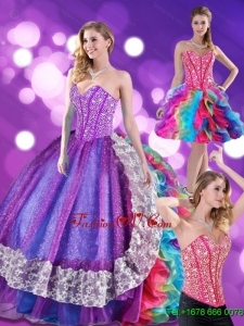2015 Pretty Beading and Ruffles Sweetheart Quinceanera Dresses in Multi Color