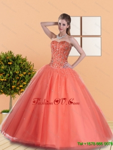 2015 Unique Ball Gown Quinceanera Dresses with Beading