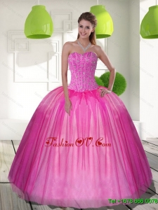 2015 Unique Beading Sweetheart Ball Gown Quinceanera Dresses