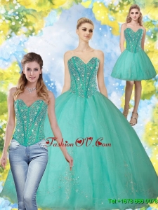 2015 Unique Beading and Appliques Turquoise Sweetheart Quinceanera Dresses