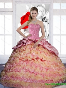 New style Pick Ups and Ruffles Sweetheart 2015 Quinceanera Dresses in Multi Color