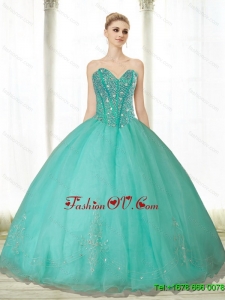 Pretty Beading and Appliques Turquoise Sweetheart Quinceanera Dresses for 2015