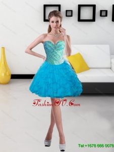 Beautiful 2015 Beading and Ruffles Short Prom Dresses in Baby Blue