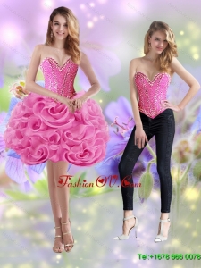 Classical 2015 Short Sweetheart Rolling Flowers Rose Pink Prom Dresses