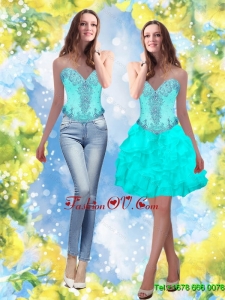 Exclusive 2015 Beading and Ruffles Sweetheart Aqua Blue Prom Dresses