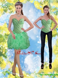 New Style Apple Green Beading and Ruffles Prom Dresses for 2015