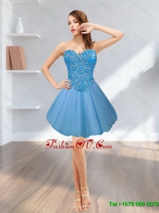 Perfect 2015 Short Sweetheart Tulle Blue Prom Dresses with Beading