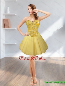Popular Tulle Short Sweetheart Beading 2015 Gold Prom Dresses