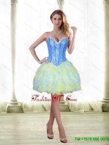 Romantic 2015 Beading and Ruffles Short Prom Dresses with Sweetheart