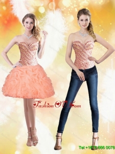 Wonderful Sweetheart Short Peach 2015 Prom Dresses with Beading and Pick Ups