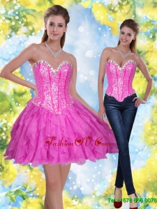 2015 Exclusive Short Beading and Ruffles Fuchsia Prom Dresses