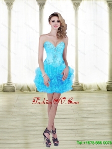 2015 Sweet Beading and Ruffles Baby Blue Prom Dresses with Sweetheart