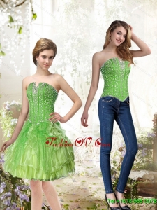 Detachable Lime Green Prom Dresses with Beading and Ruffles for 2015