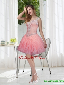 Exquisite Beading and Ruffles Watermelon Prom Dresses for 2015