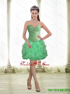 2015 Elegant Apple Green Prom Dresses with Beading and Ruffles
