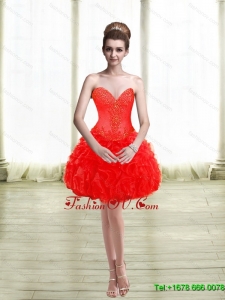 2015 Elegant Appliques and Ruffles Red Prom Dresses