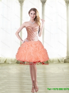 2015 Elegant Short Peach Prom Dresses with Beading and Pick Ups