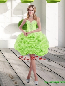 2015 Elegant Sweetheart Short Rolling Flowers Prom Dresses in Spring Green
