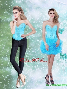 Elegant Beading and Ruffles Baby Blue 2015 Prom Dresses with Sweetheart