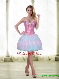 Elegant Beading and Ruffles Short 2015 Prom Dresses with Sweetheart