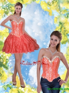 Elegant Short Beading and Ruffles Coral Red 2015 Prom Dresses
