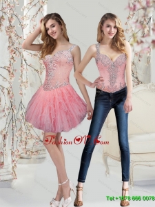 Elegant Watermelon Prom Dresses with Beading and Ruffles for 2015
