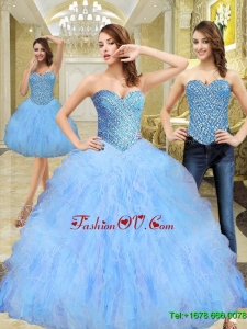 2015 Beautiful Beading and Ruffles Sweetheart Quinceanera Dresses in Multi Color