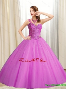 Cheap Sweetheart Beading Tulle Fuchsia 2015 Quinceanera Dresses