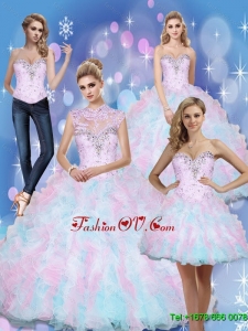 Wonderful Sweetheart Beading and Ruffles 2015 Quinceanera Dresses in Multi Color