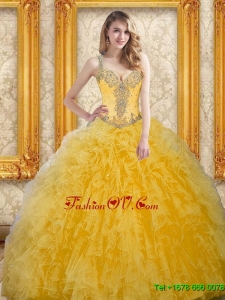 Beautiful Beading and Ruffles Quinceanera Dresses for 2015 in Yellow