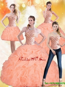Classic 2015 Sweetheart Peach Quinceanera Dresses with Beading and Pick Ups