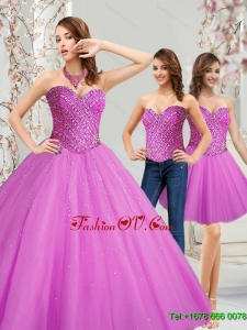 Classic 2015 Tulle Sweetheart Beading Quinceanera Dresses in Fuchsia