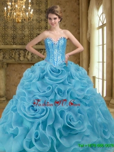 Classic Beading and Rolling Flowers Baby Blue 2015 Quinceanera Dresses