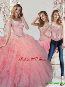 Classic Beading and Ruffles Watermelon Quinceanera Dresses