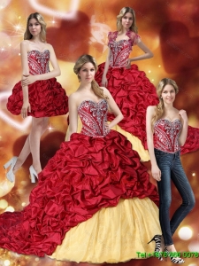 Gorgeous Embroidery Wine Red and Yellow 2015 Quinceanera Dresses