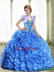 Modest Royal Blue Quinceanera Dresses for 2015 with Beading and Ruffles