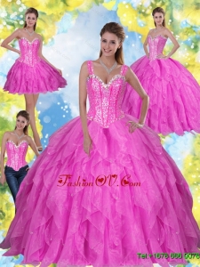 New Style Beading and Ruffles 2015 Fuchsia Quinceanera Dresses
