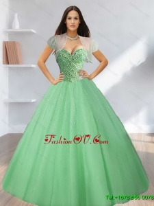2015 Exclusive Sweetheart Beading Tulle Sweet Sixteen Dresses in Light Green