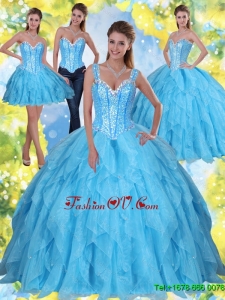 2015 New Style Beading and Ruffles Baby Blue Quinceanera Dresses with Sweetheart