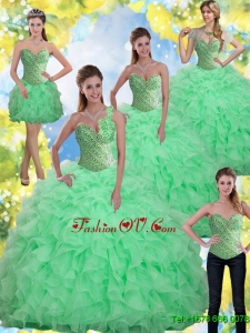 2015 New Style Beading and Ruffles Apple Green Quinceanera Dresses with Sweetheart