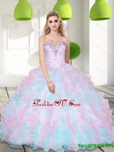 Beautiful Sweetheart Beading and Ruffles 2015 Sweet Sixteen Dresses in Multi Color
